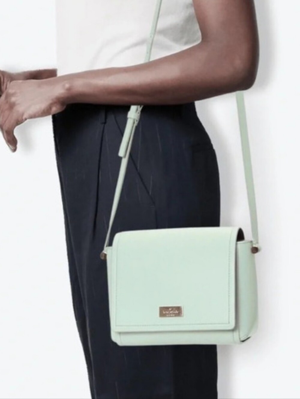 kate spade Mint Green leather flap crossbody with gold plaque